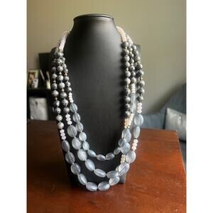 Loft by Ann Taylor 3-Strand Adjustable Chain Blue/Black/White Beaded Necklace